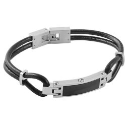 Zwart Lederen Aurora Armband met RVS Asruimte