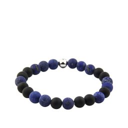 Lapis Lazuli en Zwart Agaat Rek-Armbandje, Zilver Asreservoir