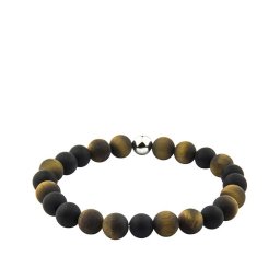 Tijgeroog en Zwart Agaat Rek-Armbandje, Zilver Asreservoir
