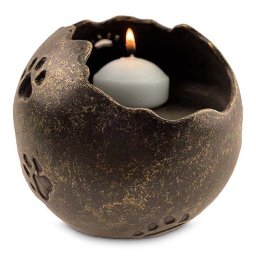 Bronzen Waxinelicht Dieren Urn met Pootafdrukken Kat (0.6 liter)