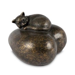 Bronzen Dierenurn Hart met Rustende Kat (0.75 liter)