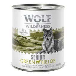12x800g Senior Green Fields Lam & Kip Wolf of Wilderness Hondenvoer
