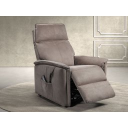 Relaxfauteuil elektrisch LEANDRO met verstelbaar hoofdeinde en liftmotor grijs/donkerbruin