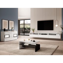 Complete woonkamer BABEL II 5 deuren 3 lades wit/hoogglans wit met led