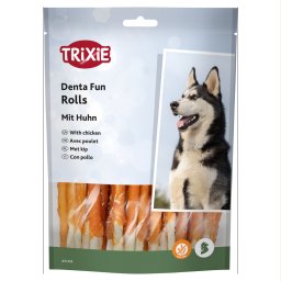 2x240g Trixie Denta Fun Chicken Chew Rolls ca. 12cm Hondensnacks