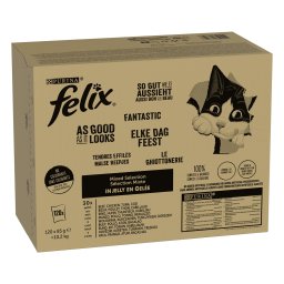 120x85g Tonijn/Zalm/Kabeljauw/Koolvis Felix Elke Dag Feest Kattenvoer
