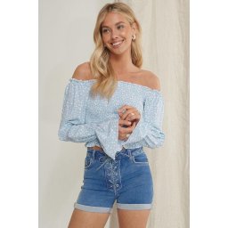 NA-KD - maat 36- Puffy Sleeve Smocked Vrouwen T-shirt - Flower Print