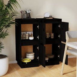 vidaXL Dressoirs 2 st 31,5x34x75 cm massief grenenhout zwart