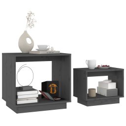 vidaXL 2-delige Salontafelset massief grenenhout grijs