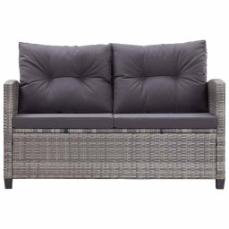 vidaXL Tuinbank 2-zits met kussens 124 cm poly rattan grijs