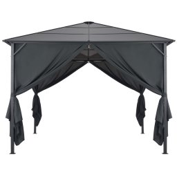 vidaXL Prieel met gordijn 3x3 m aluminium zwart