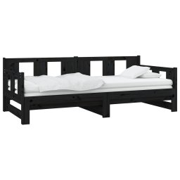 vidaXL Slaapbank uitschuifbaar massief grenenhout zwart 2x(90x190) cm