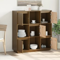 vidaXL Hoge kast 110,5x35x117 cm massief grenenhout honingbruin