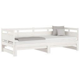 vidaXL Slaapbank uitschuifbaar massief grenenhout wit 2x(90x200) cm