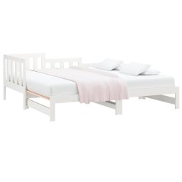 vidaXL Slaapbank uitschuifbaar massief grenenhout wit 90x190 cm