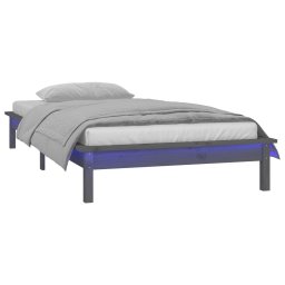 vidaXL Bedframe LED massief hout grijs 90x200 cm