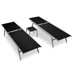 vidaXL Ligbedden 2 st met tafel staal en textileen zwart
