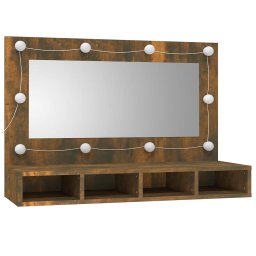 vidaXL Spiegelkast met LED-verlichting 90x31,5x62 cm gerookt eiken