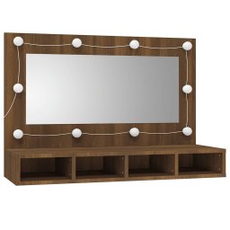vidaXL Spiegelkast met LED-verlichting 90x31,5x62 cm bruin eikenkleur