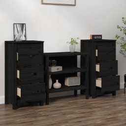 vidaXL Dressoirs 2 st 40x35x80 cm massief grenenhout zwart