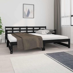 vidaXL Slaapbank uitschuifbaar massief grenenhout zwart 2x(90x190) cm