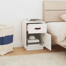 vidaXL Nachtkastje 40x34x55 cm massief grenenhout wit