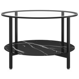 vidaXL Salontafel 70 cm gehard glas zwart en zwartmarmer