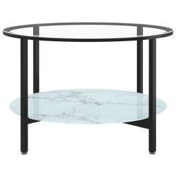vidaXL Salontafel 70 cm gehard glas zwart en witmarmer