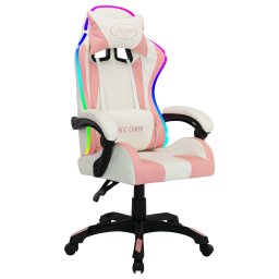 vidaXL Racestoel met RGB LED-verlichting kunstleer roze en zwart