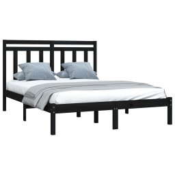 vidaXL Bedframe massief hout zwart 140x190 cm