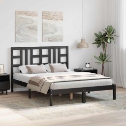 vidaXL Bedframe massief hout zwart 140x190 cm