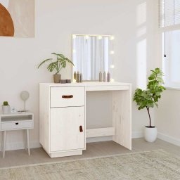 vidaXL Kaptafel met LED 95x50x133,5 cm massief grenenhout wit