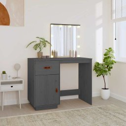 vidaXL Kaptafel met LED 95x50x133,5 cm massief grenenhout grijs
