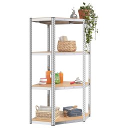 vidaXL Hoekrek 4-laags staal en bewerkt hout zilverkleurig