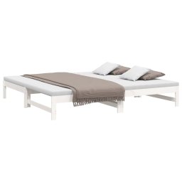 vidaXL Slaapbank uitschuifbaar 2x(100x200) cm massief grenenhout wit