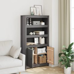vidaXL Hoge kast 80x35x154 cm massief grenenhout grijs