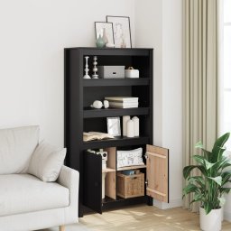 vidaXL Hoge kast 80x35x154 cm massief grenenhout zwart