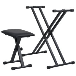 vidaXL Keyboardstandaard en -kruk dubbel versterkt zwart