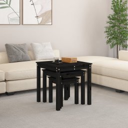 vidaXL Tafeltjesset 3 st massief grenenhout zwart