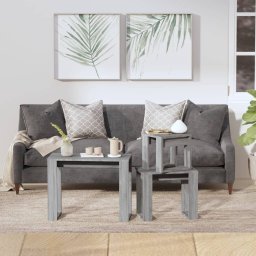 vidaXL 3-delige Tafeltjesset bewerkt hout grijs sonoma eikenkleurig