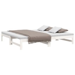 vidaXL Slaapbank uitschuifbaar massief grenenhout wit 2x(90x190) cm