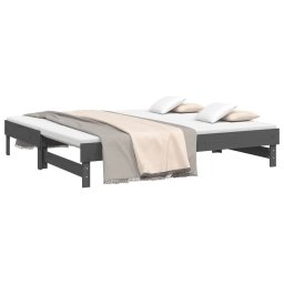 vidaXL Slaapbank uitschuifbaar massief grenenhout grijs 2x(90x190) cm
