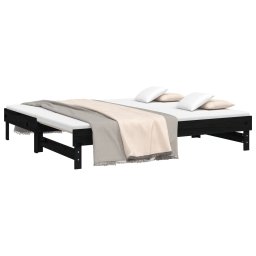 vidaXL Slaapbank uitschuifbaar massief grenenhout zwart 2x(90x190) cm