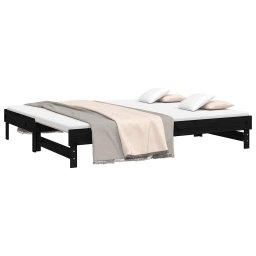 vidaXL Slaapbank uitschuifbaar 2x(80x200) cm massief grenenhout zwart