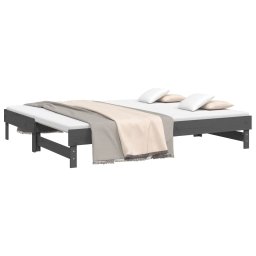 vidaXL Slaapbank uitschuifbaar massief grenenhout grijs 2x(100x200) cm
