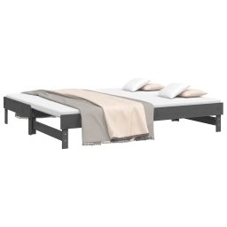 vidaXL Slaapbank uitschuifbaar 2x(80x200) cm massief grenenhout grijs