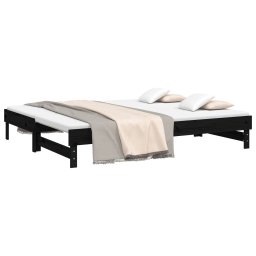 vidaXL Slaapbank uitschuifbaar massief grenenhout zwart 2x(100x200) cm