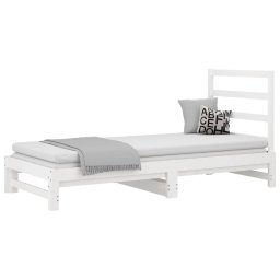 vidaXL Slaapbank uitschuifbaar massief grenenhout wit 2x(90x200) cm