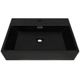 vidaXL Wastafel met kraangat 76x42,5x14,5 cm keramiek zwart