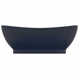 vidaXL Wastafel met overloop ovaal 58,5x39 cm keramiek mat donkerblauw